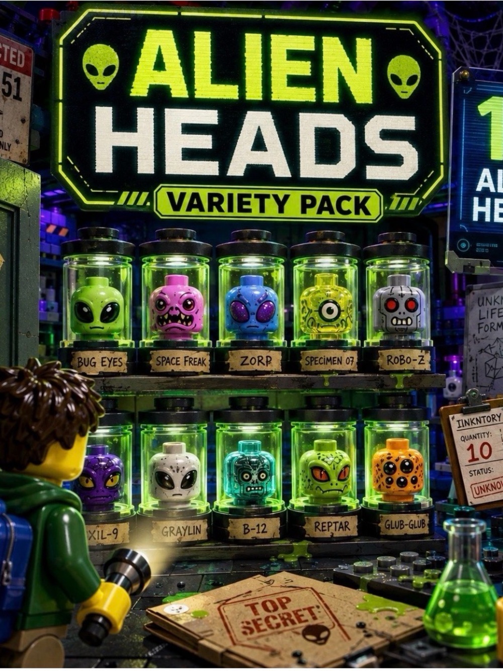 LEGO Minifigure Heads Pack 10 Random Non Human Heads Lot